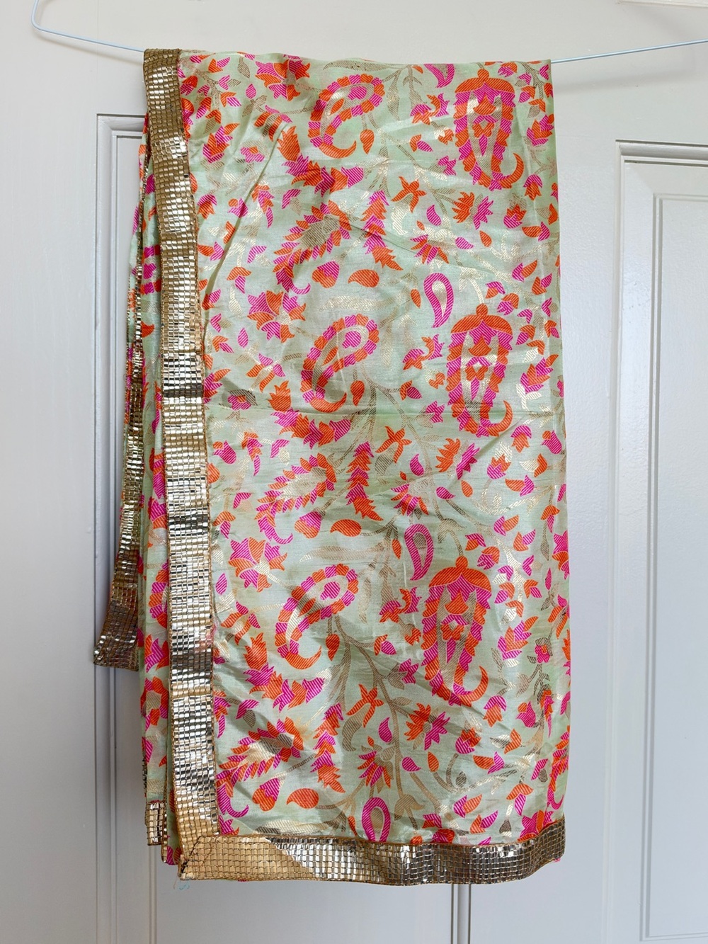 Large Gold Pink & Orange Paisley Duppatta Chunni